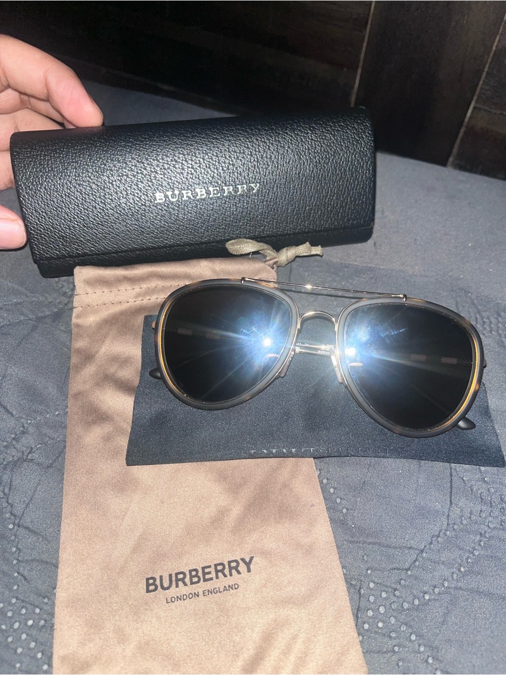 Burberry Black and Gold Pilot Sunglasses